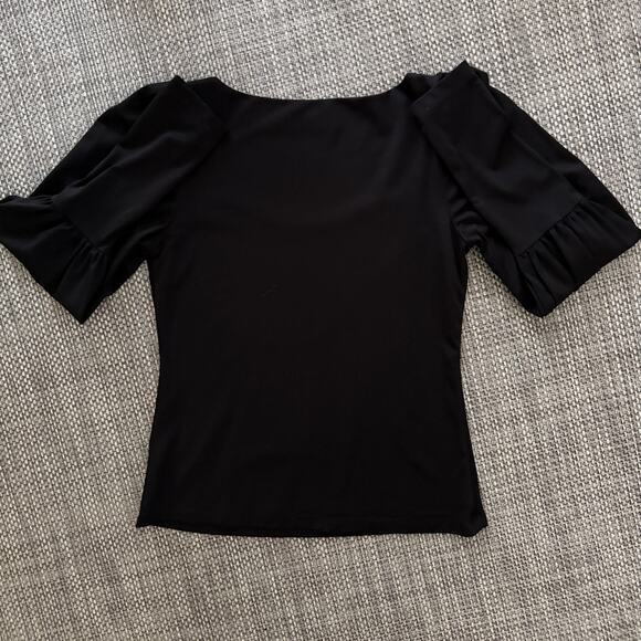 POMANDER PLACE TUCKERNUCK Riley Scoop Neck Puffed Shoulder Bishop Top XS BLACK - Picture 4 of 7